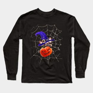 French bulldog, witch hat and Spider web, scary Halloween, jack pumpkin, spooky Long Sleeve T-Shirt